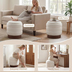 Giantex Round Ottoman with Storage, 360° Swivel Boucle Vanity Stool with Removable Lid, No Assembly Ottoman Foot Rest for Living Room, Bedroom, Makeup Room (White & Brown)