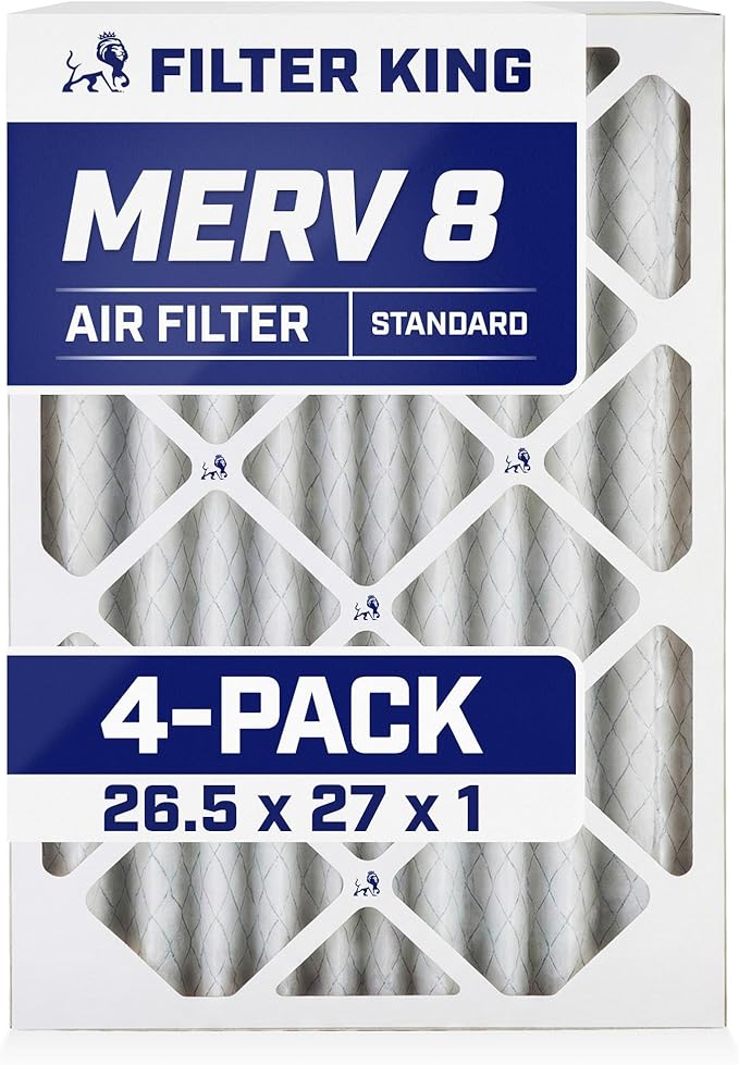 Filter King 26.5x27x1 Air Filter | 4-PACK | MERV 8 HVAC Pleated A/C Furnace Filters | MADE IN USA | Actual Size: 26.5 x 27 x .75"