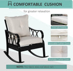 Outsunny Outdoor Wicker Rocking Chair with Padded Cushions, Aluminum Furniture Rattan Porch Rocker Chair w/Armrest for Garden, Patio, and Backyard, Khaki
