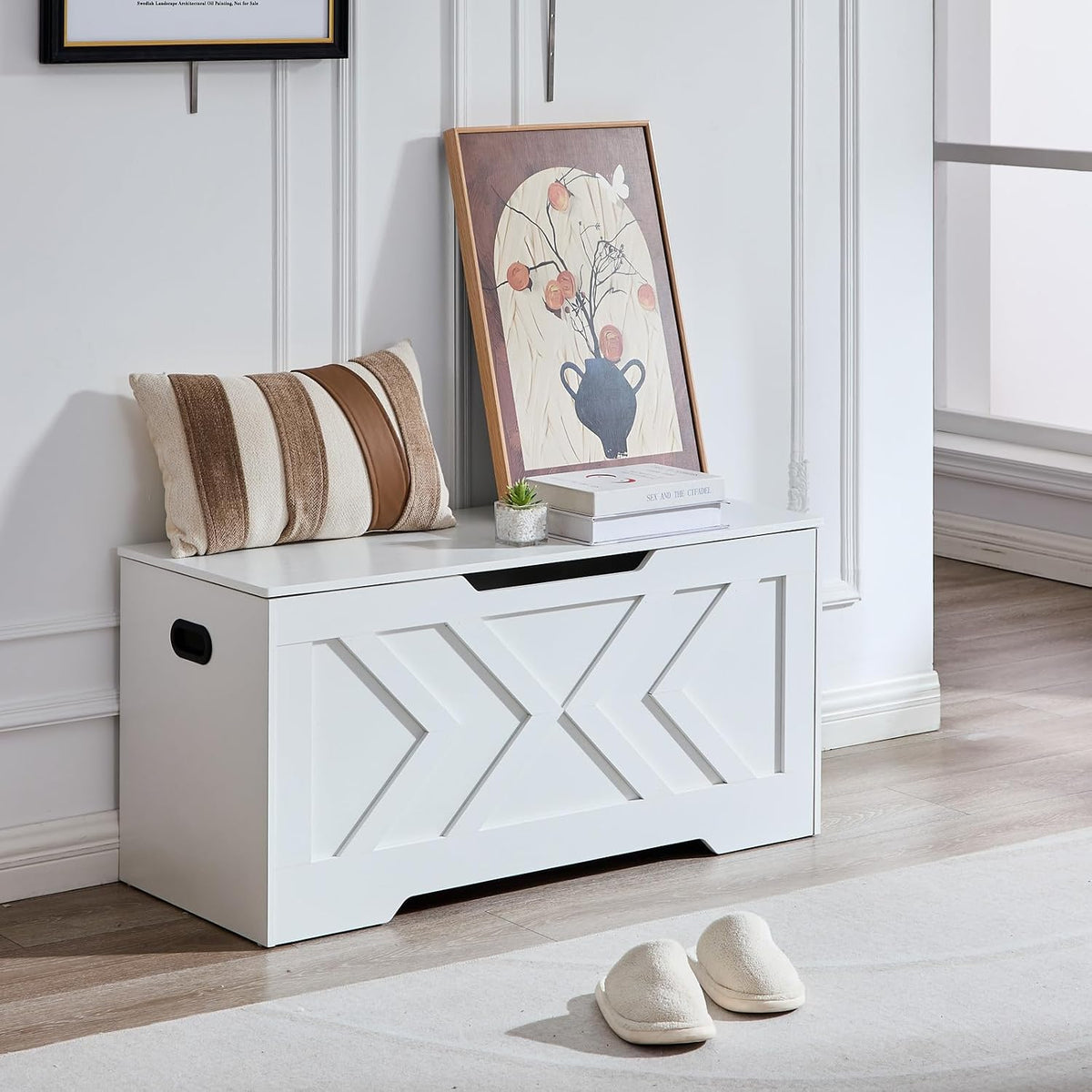 39.3" Storage Bench with 2 Safety Hinges,entryway Bench,Blanket Storage,Shoe Storage Bench for Entryway,Bedroom,Living Room