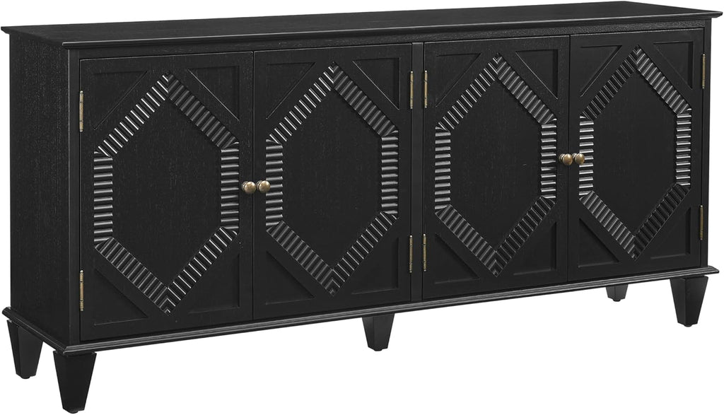 KEIKI 65.2" Mid Century Modern Sideboard Buffet Cabinet with Storage, Walnut Credenza Console Table with Adjustable Shelf, Farmhouse Coffee Bar Wine Cabinet for Living Room, Entryway, Kitchen, Black