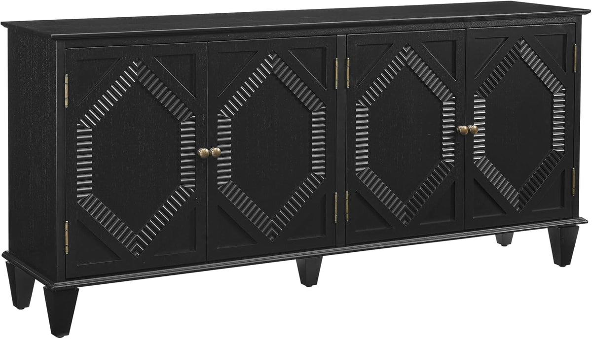 KEIKI 65.2" Mid Century Modern Sideboard Buffet Cabinet with Storage, Walnut Credenza Console Table with Adjustable Shelf, Farmhouse Coffee Bar Wine Cabinet for Living Room, Entryway, Kitchen, Black