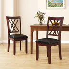 COSTWAY Set of 4 Dining Chairs, Wooden Kitchen Side Chair with PU Leather Padded Seat, Rubber Wood Frame & High Back, Farmhouse Dining Room Chairs for Home & Restaurant, Walnut