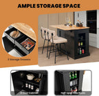 TANGZON Large Kitchen Island, Kitchen Sideboard with Extendable Rubber Wood Worktop, Drawers, Adjustable Shelves & Side Racks, Living Dining Room Cabinet Cupboard (Black Body)