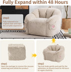 Vipbear Cat Paw Bean Bag Chair with Air-Cushion, Oversized Sofa Chair Khaki | 39", air-cushion filling, cat paw Pocket, carry handle, oversized firm support, ergonomic, plush faux fur, gaming, reading