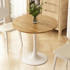 Round Dining Table 30" Circle Tulip Table with Wood Thickened Tabletop & Sturdy Metal Pedestal Mid Century Modern Leisure Bistro Kitchen Tables 4 People Small Places Living Room Cafe,Oak
