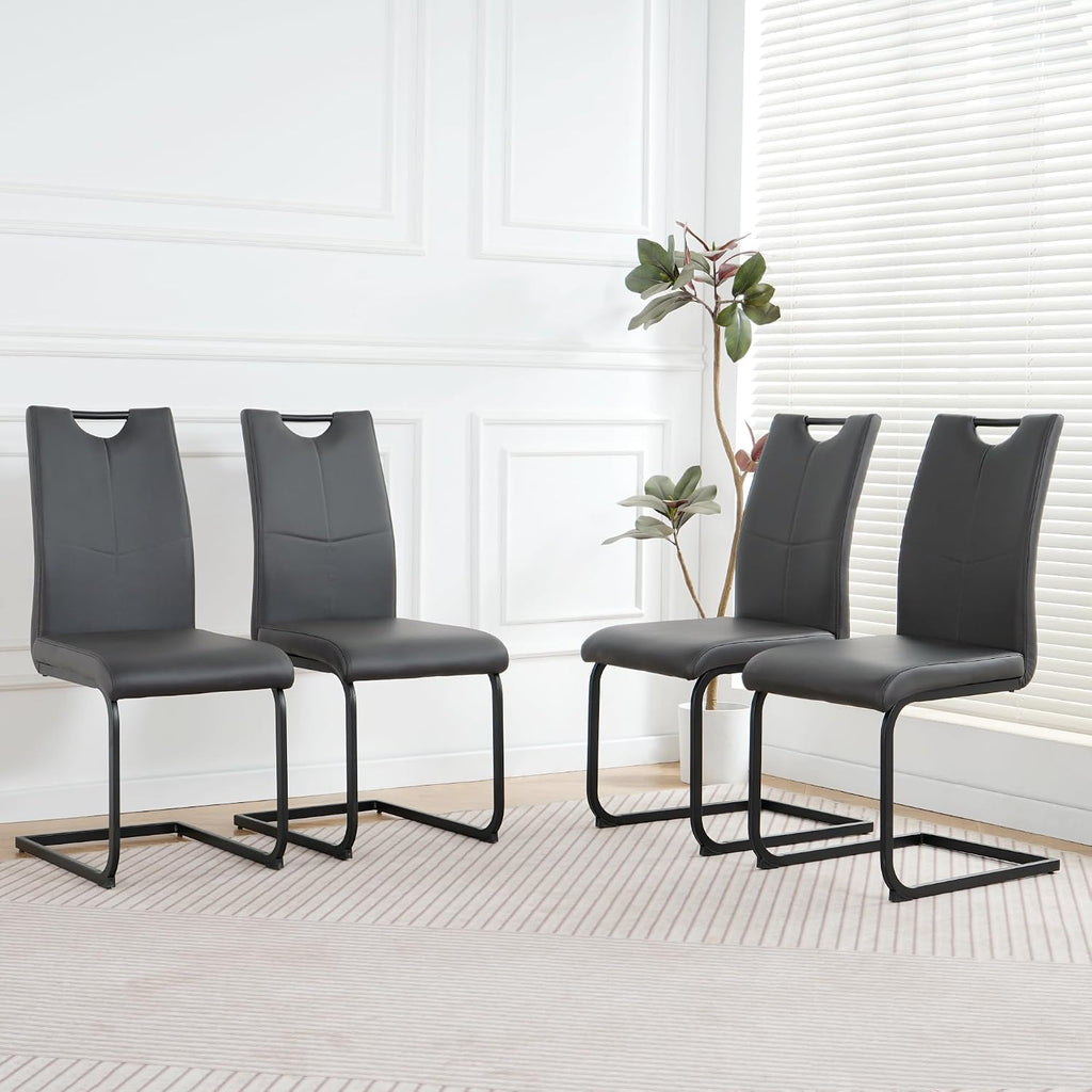 Henf 5 Piece Round Glass Dining Table Set, Modern 47 Inch Dining Room Table Set for 4 Circle Black Kitchen Set with Glass Tables and 4 PU Leather Chairs for Kitchen Dining Cafe