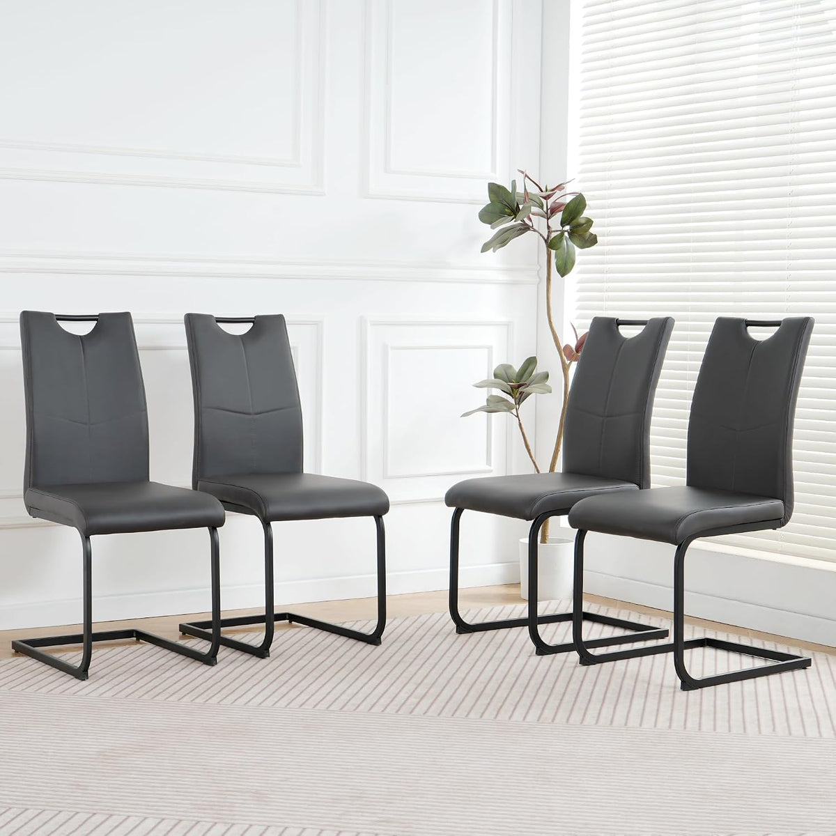 Henf 5 Piece Round Glass Dining Table Set, Modern 47 Inch Dining Room Table Set for 4 Circle Black Kitchen Set with Glass Tables and 4 PU Leather Chairs for Kitchen Dining Cafe