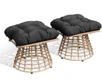 Outdoor Wicker Patio Ottomans Set of 2 rotatable Outdoor Footrest Small Seating, Large Wide Footrest, PE Rattan Thicken Cushioned Footrest, All-Weather Wicker Furniture for Balcony, Porch (YB)