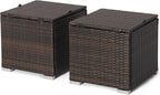 MEDIMALL Patio Wicker Ottoman Set of 2, Multipurpose Outdoor Footstool w/Removable Cushions, Rattan Side Table w/Storage, Footstool Ottoman Seat for Garden, Backyard, Poolside (Beige)