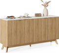 59'' Sideboard Buffet Cabinet with Storage, Fluted Cabinet with Rounded Corners, Modern Buffet Table Accent with 4 Doors for Coffee Bar, Console Table,Oak