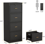 Tribesigns 4 Drawer File Cabinet with Lock, Filing Cabinets for Home Office | Vertical Wooden File Cabinet with Key, Modern Style, Tall Office Storage Cabinet for Legal Size/Letter/A4/Files, Black