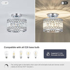 Crystal Chrome Ceiling Light, Modern Semi Flush Mount Ceiling Lighting Fixture, Round Hallway Lighting Fixtures for Entryway Kitchen Bedroom Laundry Room, 1-Light, 9 Inch