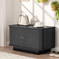 AKMAKM Fluted Shoe Storage Bench, 31" W Small Entryway Bench with Sliding Door, Mud Room Benches with Seat, Upholstered Wooden Rack Organization for Living Room, Apartment, Dorm, Black