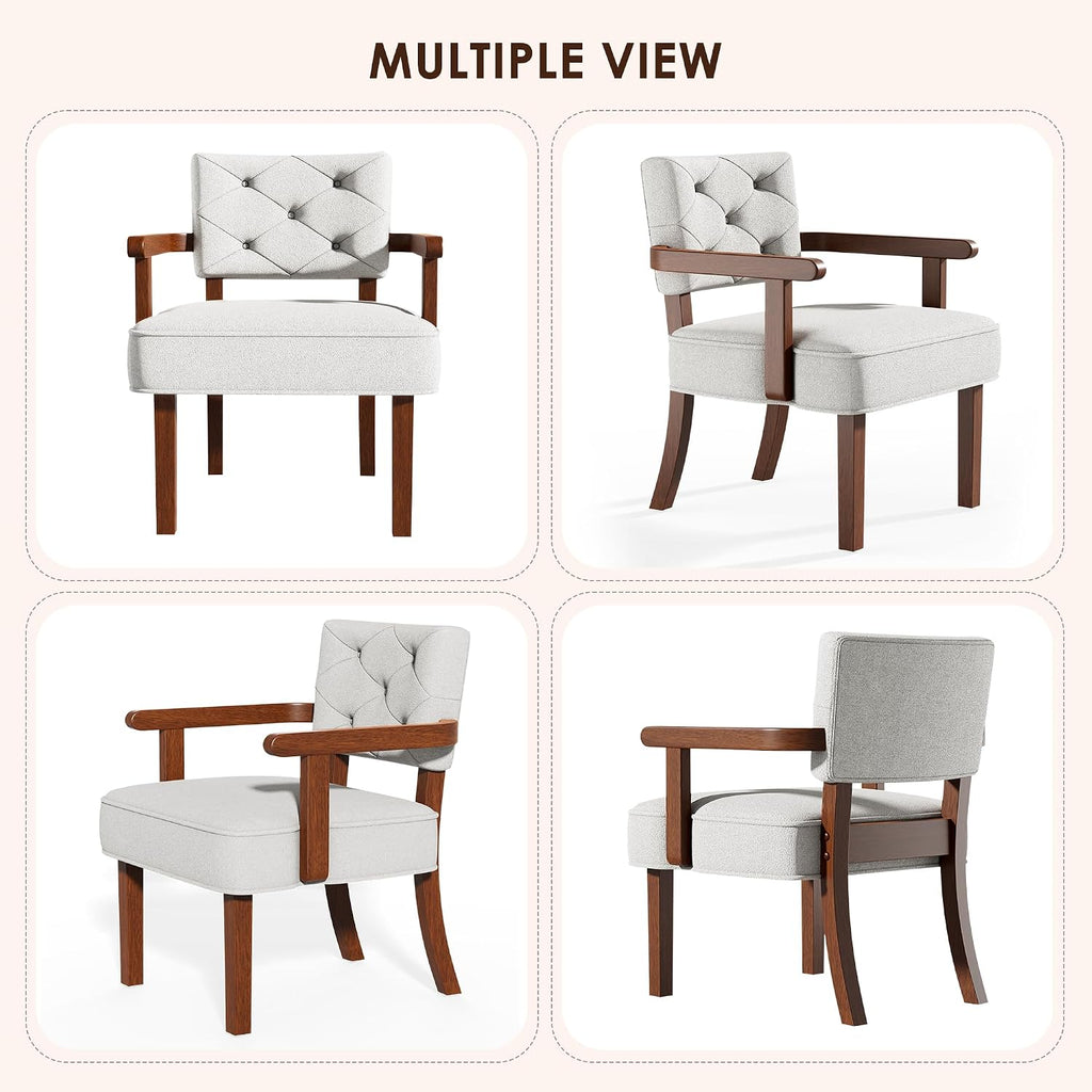 Versatile Accent Chair for Bedroom, Mid Century Modern Arm Chair, Butacas para Sala, Upholstered Wooden Chairs with Arm Rest, Tufted Backrest,Cushion, for Office, Living Room, Reading, Beige