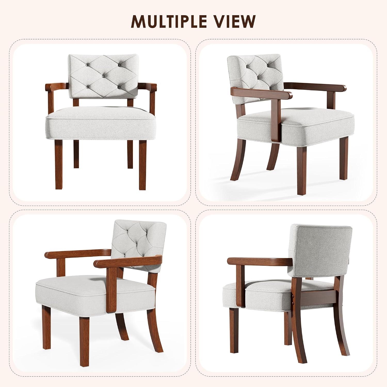 Versatile Accent Chair for Bedroom, Mid Century Modern Arm Chair, Butacas para Sala, Upholstered Wooden Chairs with Arm Rest, Tufted Backrest,Cushion, for Office, Living Room, Reading, Beige