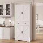 Garvee 71" Kitchen Pantry Cabinet, Barn Door Freestanding Cupboard with Drawer, Sliding Storage Rack, and 6 Hanging Shelves for Kitchen, Dining Room, Living Room Bedroom