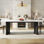 86.6" Modern Dining Table for 6-10 People,Long Kitchen Tables with Wooden Black V Shaped Frame Legs,Rectangular Dinner Table with Imitation Marble Tabletop for Kitchen, Dining Room（Only Table