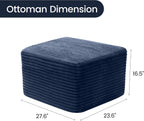 27.6" Floor Ottoman, Plush Corduroy Ottoman Foot Rest for Couch in a Box, Compressed Soft Foam Footrest No Assembly Require, Large Square Footstool for Living Room, Bedroom, Blue
