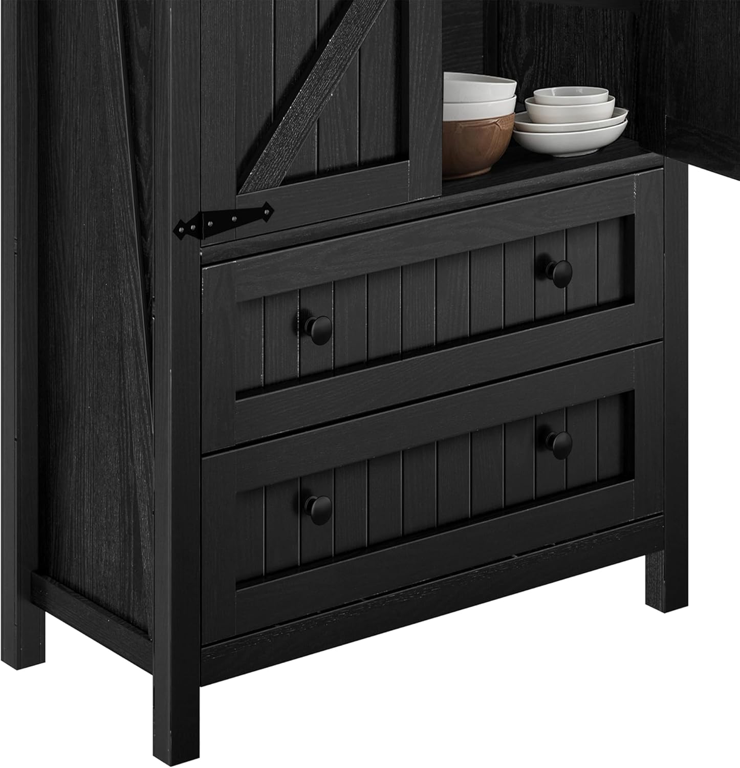 DWVO Farmhouse Kitchen Pantry Cabinet, 64.5" Tall Storage Cabinet with 2 Drawers and Adjustable Shelves, Versatile Storage for Living Room, Dining Room or Hallway, Oak Black