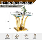 New Gold Glass Side Table, Luxury End Table with Mirror Finish Stainless Steel Base and Tempered Glass Top, Square Side Table for Living Room, Bedroom,Office