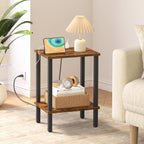 TUTOTAK End Table with Charging Station, Side Table with USB Ports and Outlets, Nightstand, 2-Tier Storage Shelf, Sofa Table for Small Space TB01BB040