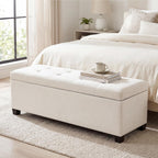 Asense 42" Storage Ottoman Bench, Large Linen Upholstered Rectangular Footstool with Safety Hinges, End of Bed Bench for Bedroom, Entryway Bench with Storage, Window Seat, Beige