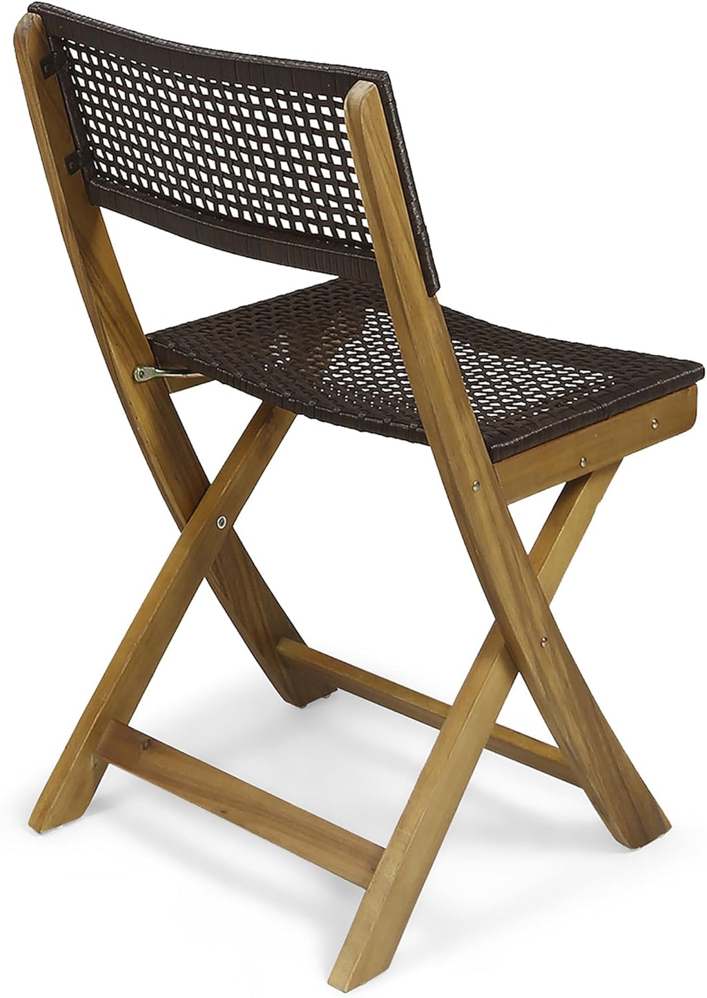 Wicker Patio Chairs Set of 2, Foldable Acacia Wood Outdoor Bistro Chairs with Woven Cane Seating for Garden, Backyard, or Balcony