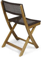 Wicker Patio Chairs Set of 2, Foldable Acacia Wood Outdoor Bistro Chairs with Woven Cane Seating for Garden, Backyard, or Balcony