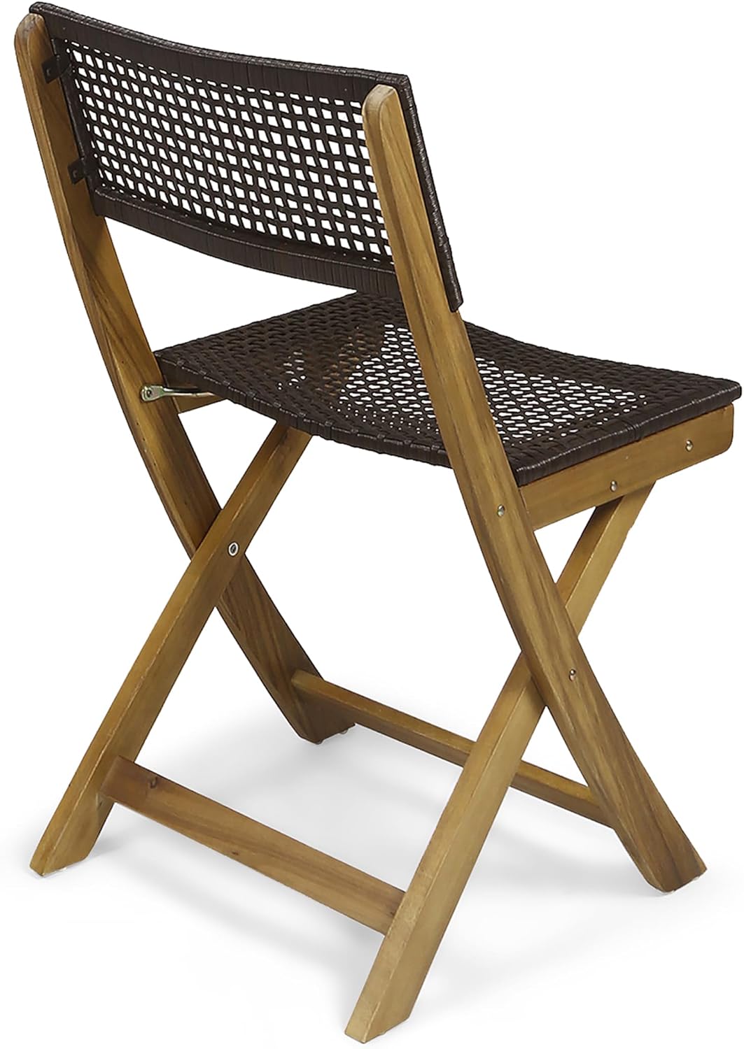Wicker Patio Chairs Set of 2, Foldable Acacia Wood Outdoor Bistro Chairs with Woven Cane Seating for Garden, Backyard, or Balcony