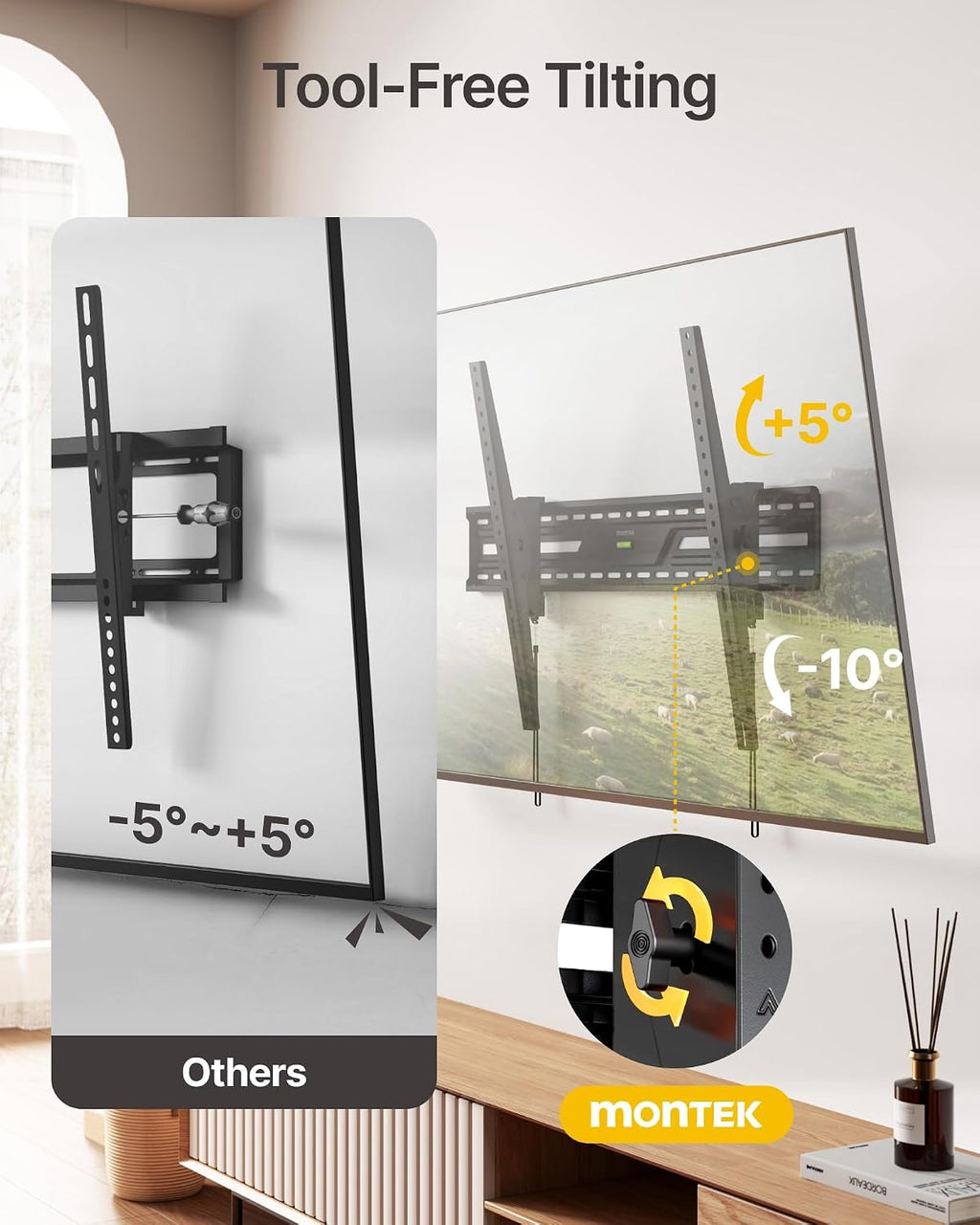 monTEK Heavy Duty Tilting TV Wall Mount for 50-100 Inch TVs up to 220lbs | 4X Safety Tested, 15° Tilt, Fits 16/18/24" Wood Studs, Max VESA 900x600mm, Living Room, Bedroom, Home Theater, Commercial Use