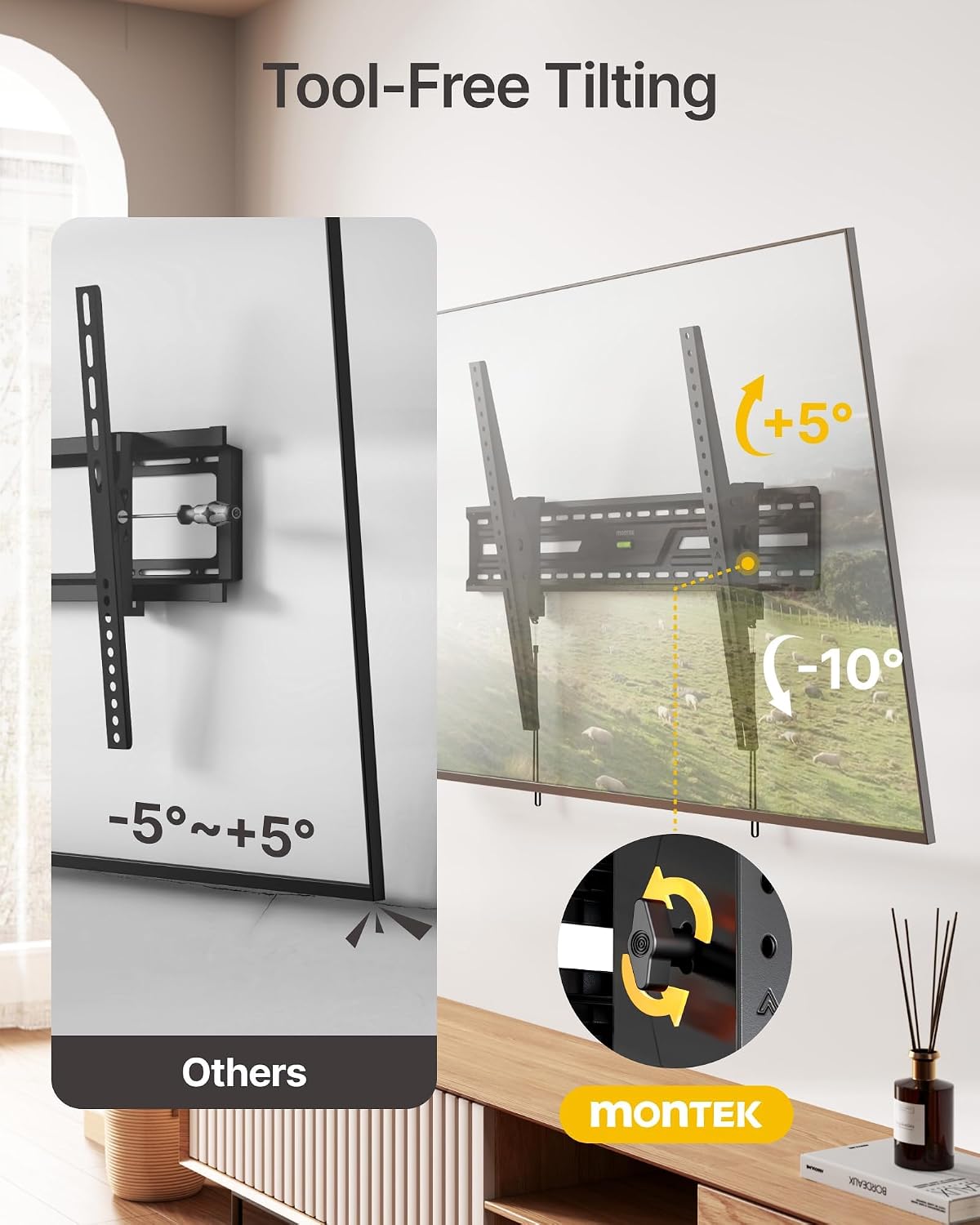 monTEK Heavy Duty Tilting TV Wall Mount for 50-100 Inch TVs up to 220lbs | 4X Safety Tested, 15° Tilt, Fits 16/18/24" Wood Studs, Max VESA 900x600mm, Living Room, Bedroom, Home Theater, Commercial Use