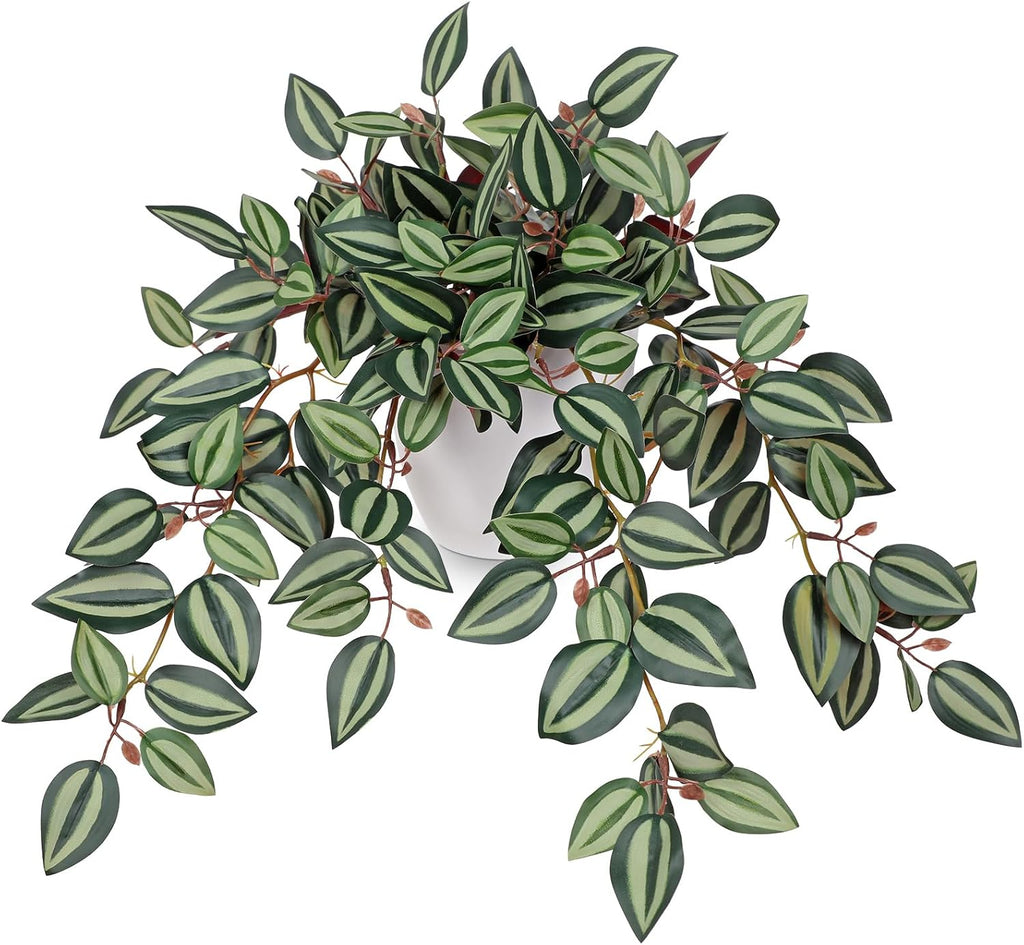 Briful Artificial Plants Indoor Fake Potted Silk Plants Faux Watermelon Peperomia Draping Plant for Home Office Bathroom Shelf Cabinet Tabletop Decoration(Purple)