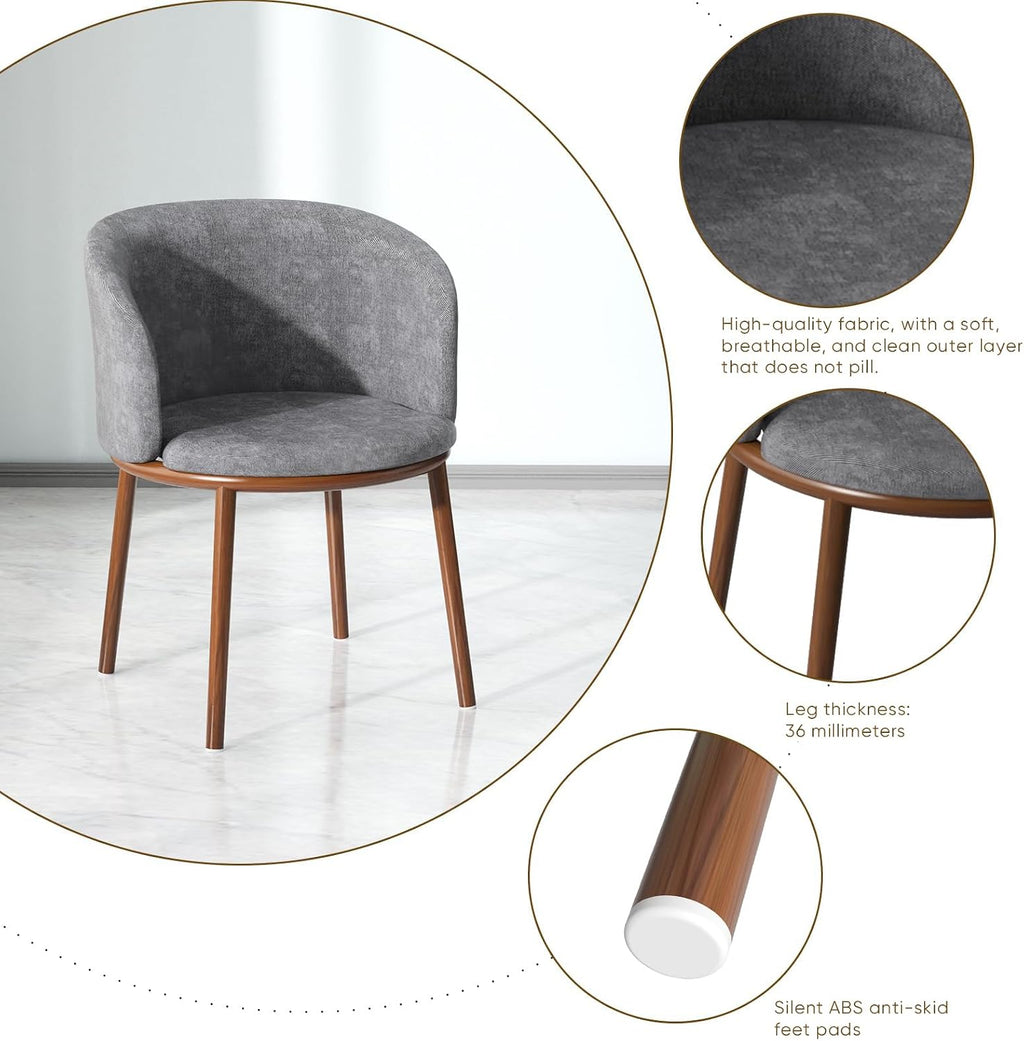 Round Dining Table Set, Upholstered Fabric Chairs with Padded Seat for 2, Space-Saving Modern Nordic Furniture with Sturdy Stainless Steel Legs, Easy to Assemble for Home Office (Grey)