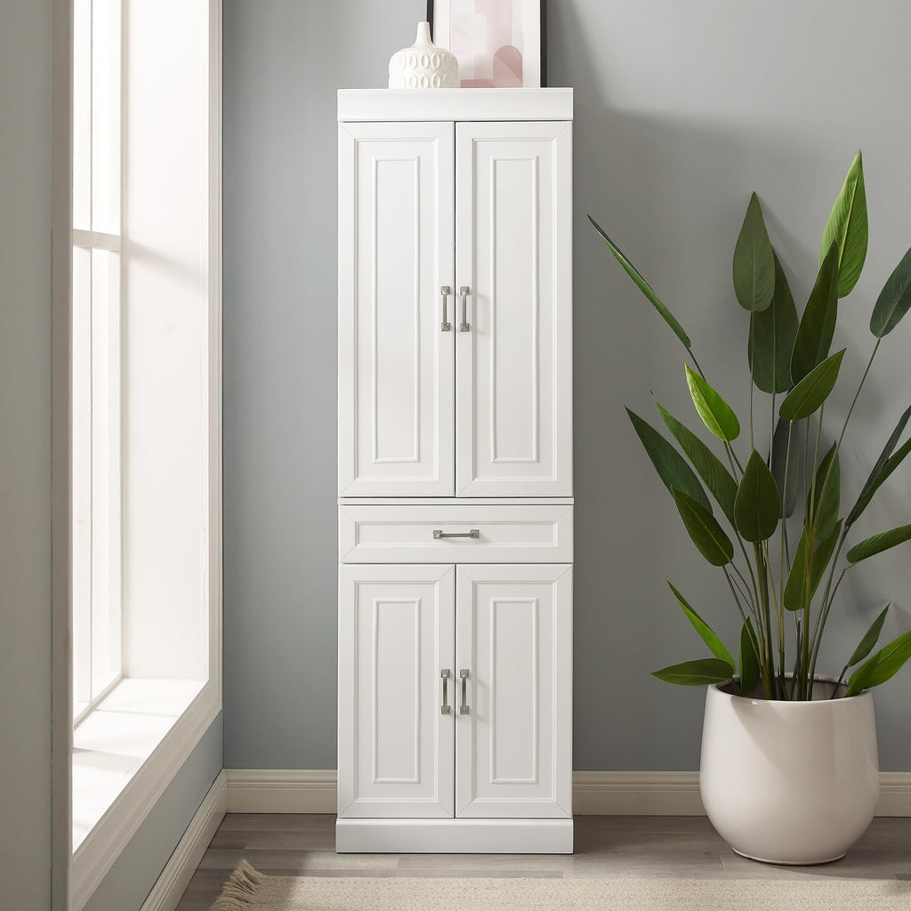 Maykoosh White Kitchen Pantry Cabinet - Adjustable Shelves & Full Extension Drawer
