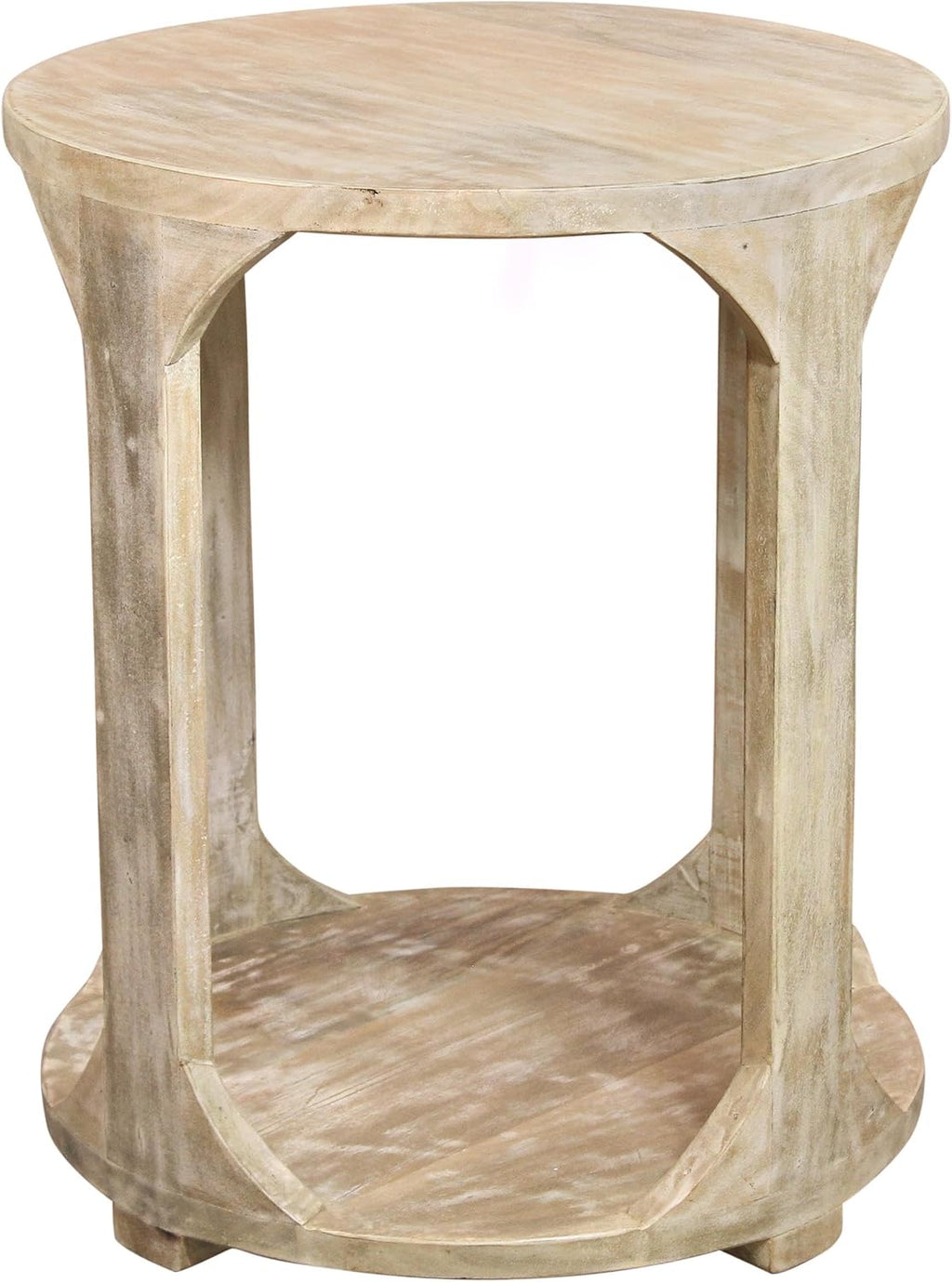Moti Jenna Round End Table with Shelves in Coastal Natural Solid Wood