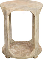 Moti Jenna Round End Table with Shelves in Coastal Natural Solid Wood
