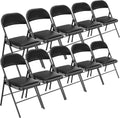 Bonnlo Folding Chair with Comfortable Padded Cushion and Back, Portable Folding Chairs for Outside, Office Events, Weddings, Pu Leather, 10 Black