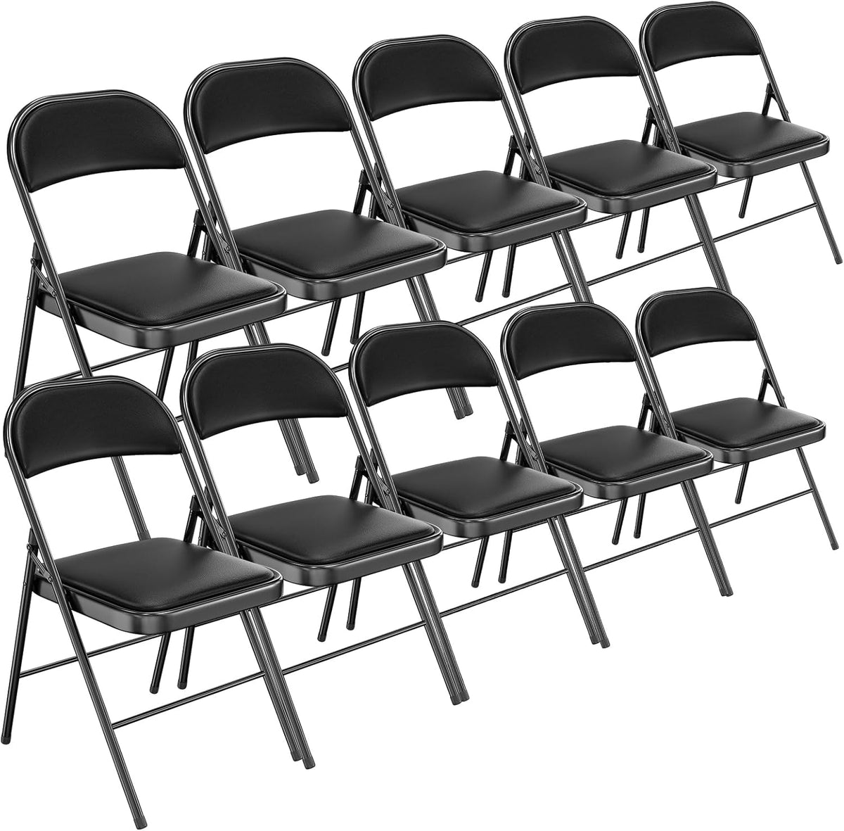 Bonnlo Folding Chair with Comfortable Padded Cushion and Back, Portable Folding Chairs for Outside, Office Events, Weddings, Pu Leather, 10 Black
