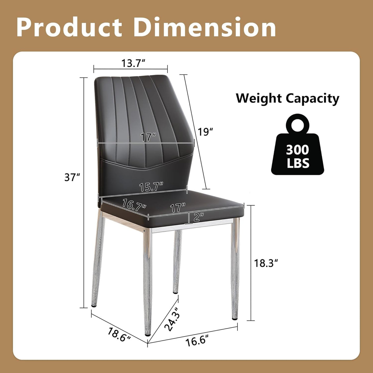 Black Dining Chairs Set of 6, Modern PU Leather Kitchen Chairs with Soft Cushion and Silver Chrome Metal Legs, Waterproof and Easy to Clean, Armless Dining Chairs for Dining Room,Kitchen