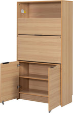 69'' Tall Kitchen Pantry Cabinet with Foldable Workstation, Kitchen Food Pantry Hutch with Adjustable Shelf, Folding Secretary Desk with Storage Hutch for Living Room, Dining Room (Natural)