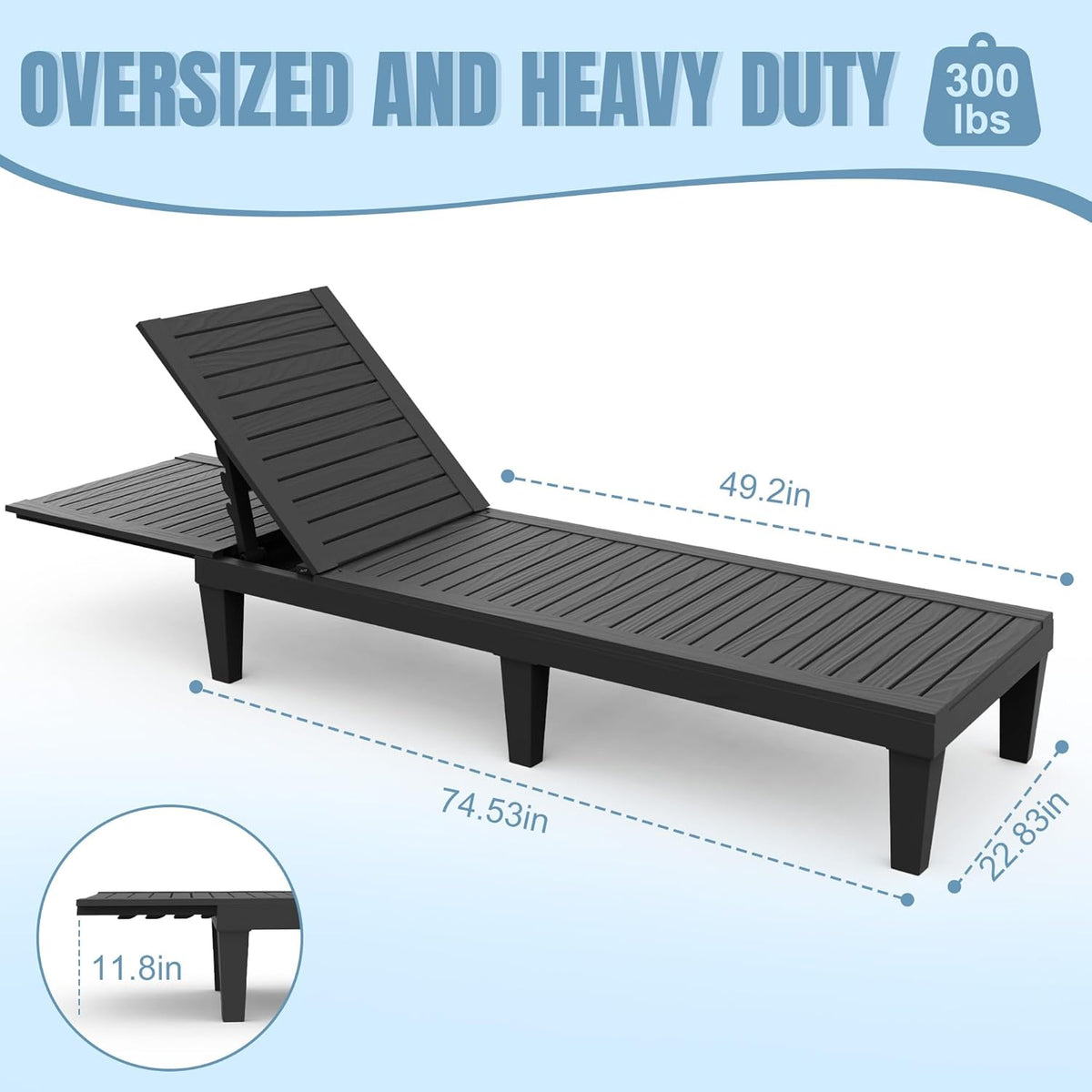 Lounge Chair Outdoor,Set of 2 All-Weather UV-Resistant & Waterproof Patio Lounge Chairs,High-Impact PP 5 Position Adjustable Tanning Chair,Heavy Duty Pool Lounge Chairs Great for Pool & Yard,Black