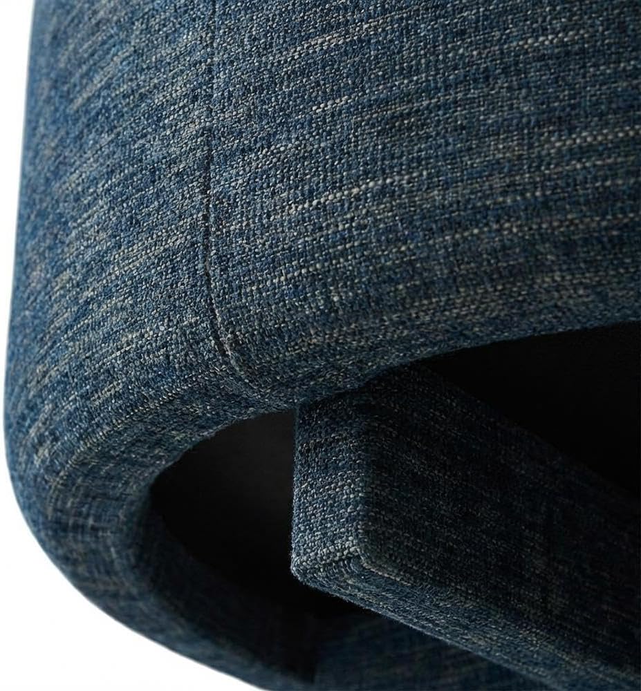 Blue Round Woven Fabric Upholstered Ottoman, 38 Inches, Lightweight, Stylish Outdoor Furniture for Patio, Garden, Balcony