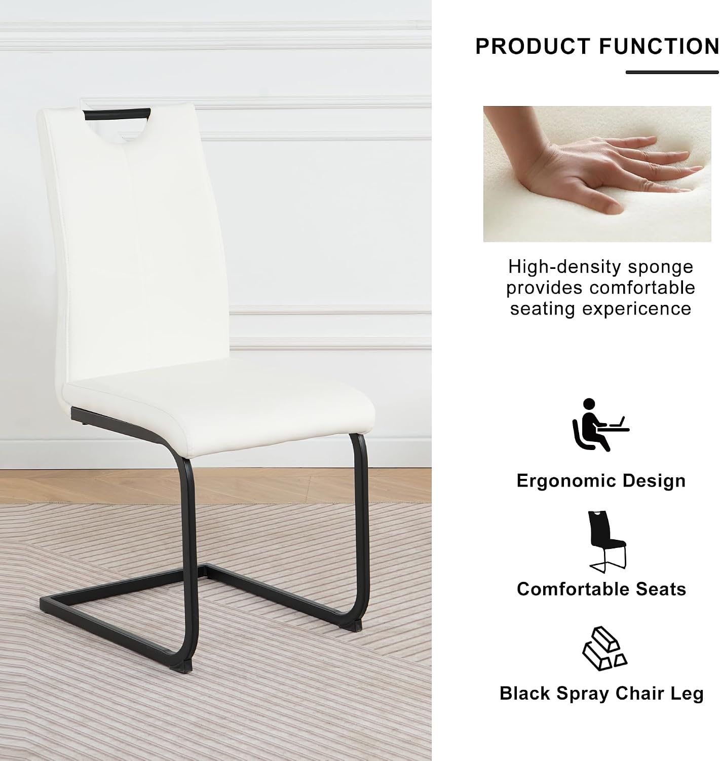 Henf Modern Dining Chairs Set of 2,Dining Room Chair Side Chairs with PU Leather Seat Black Metal Legs,Comfortable Dining Kitchen Chairs for Dining Room Living Room,White Armless Dining Chairs for 2