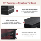 oneinmil 70" Fireplace TV Stand with 3-Sided Glass Fireplace, Modern Wood Entertainment Center with LED Lights and Glass Door, 36" Fire Place TV Stands for Living Room, Black