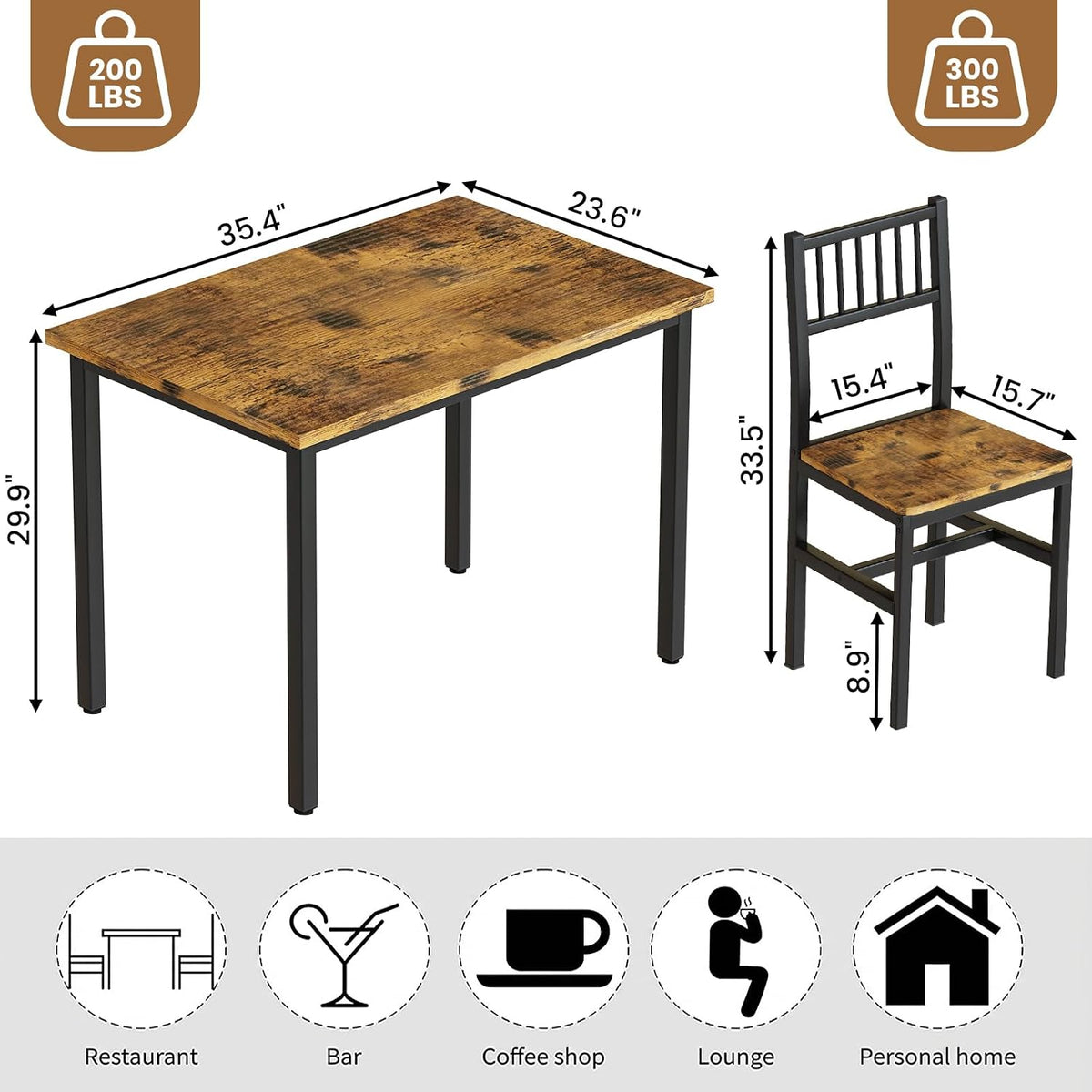 3 Piece Dining Table Set for 2, Small Wooden Kitchen Table Set with Chairs, Space Saving Breakfast Nook Table and Chairs Set of 2, Modern Dinette Set for Dining Room, Apartment, Small Space, Brown