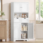 TEENFON 57.8" H Tall Bathroom Storage Cabinet with 4 Doors & 2 Adjustable Shelves, Freestanding Bathroom Cabinet with 2 Drawers, Kitchen Cabinets & Pantry, Cupboard for Kitchen, Dining Room, White