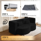 CAPCAEK Folding Sofa Bed,15" Full Size Couch for Living Room, Teddy Fabric Foam-Filled, Convertible Loveseat Sleeper Sofa Bed (Black-Teddy)