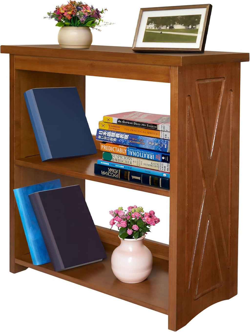 Rustic Bedside Table with Storage Shelf, Wood End Table for Bedroom & Living Room, Narrow Farmhouse Side Table, Modern Nightstand for Bedroom, Living Room and Office (Brown)