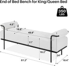 SOFTHION 61.2" End of Bed Bench, Corduroy Upholstered Entryway Bench, White | Modern Upholstered Bench Ottoman, Footrest Stool with Sturdy Metal Frame and Legs for Living Room/Foyer/Mudroom/Hallway